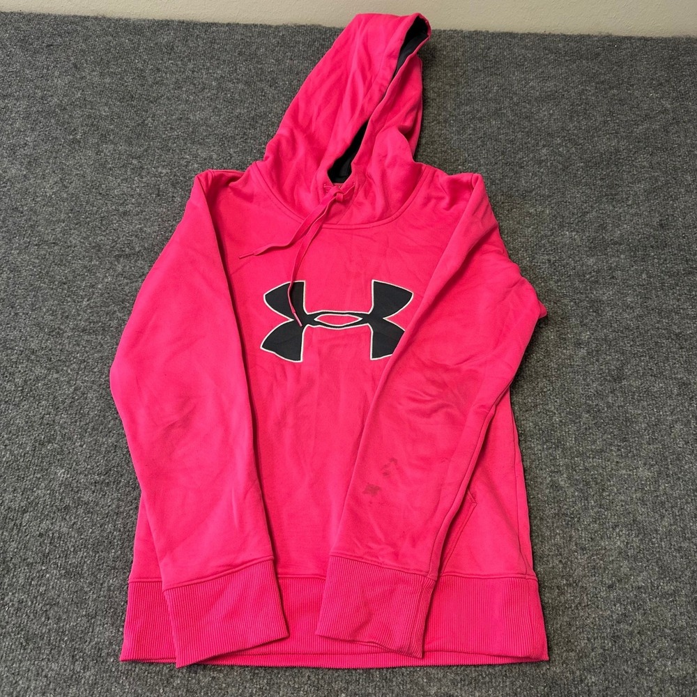 Under Armour Hoodie Womens XS Pink Semi-Fitted Fleece Logo Pullover Sweatshirt